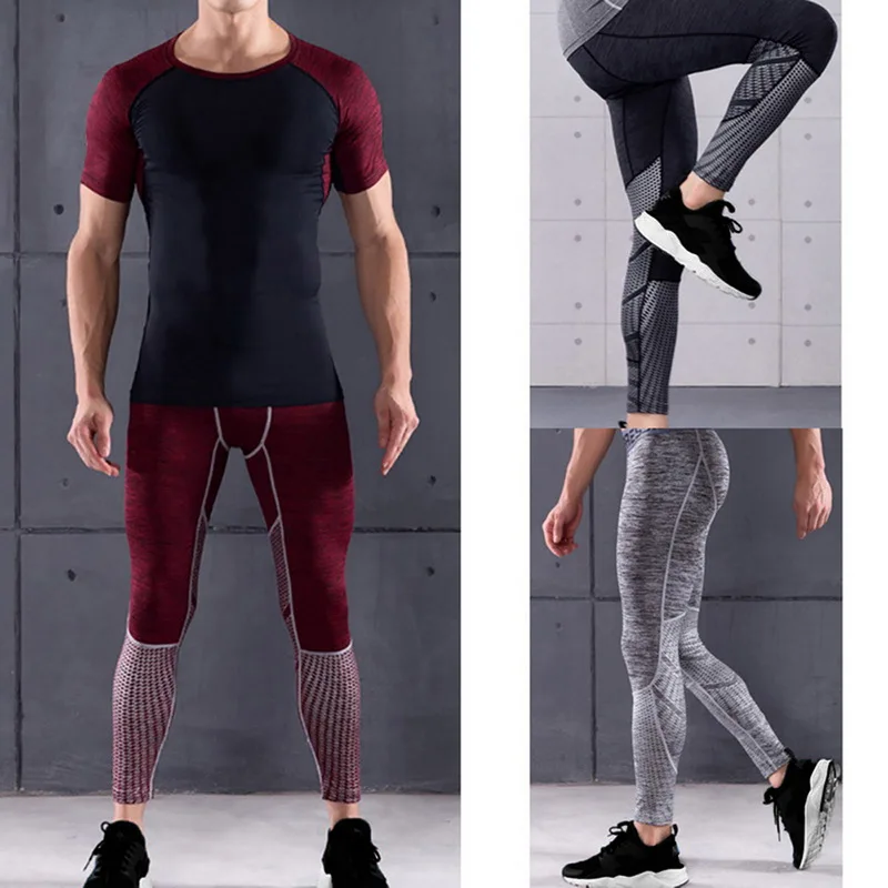 Men Running Pants High Waist Printed Sport Leggings Fitness