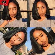 Brazilian Bob Full Lace Wigs Human Hair Yaki Straight Lace Front Bob Wig Short Bob Lace Wig With Baby Hair For Black Women