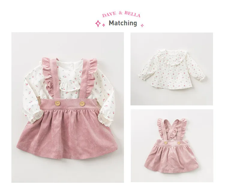 DB11753 dave bella/осенние милые рубашки с цветочным рисунком для маленьких девочек топы из 100% хлопка для малышей, детская одежда высокого качества