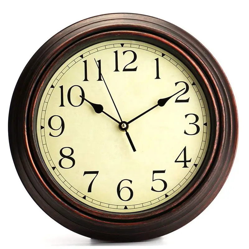 12-дюймовый Круглый классические ретро не тикают Кварц декоративный настенные часы - Цвет: wood color