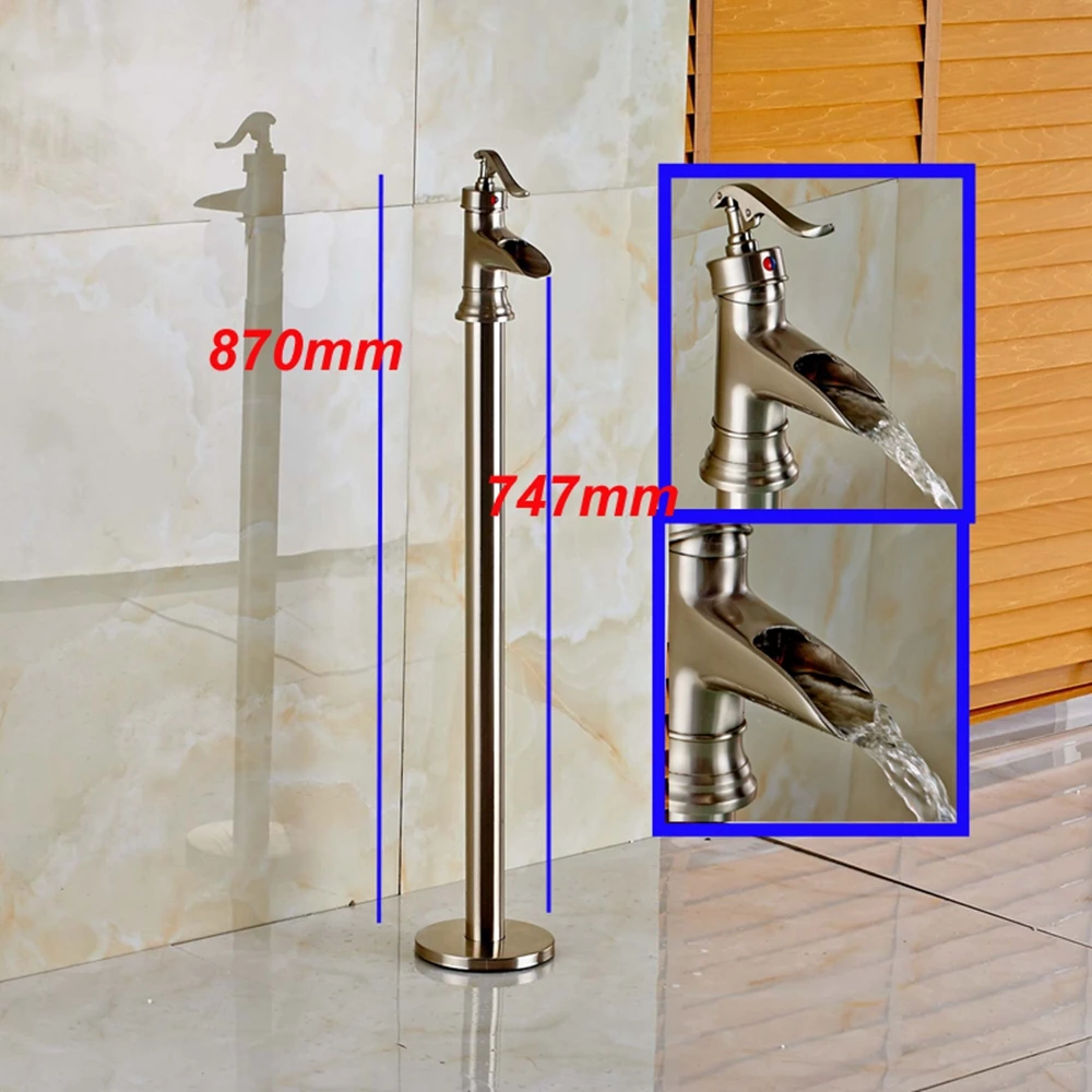 

Floor Mount Brushed Nickel Tub Faucet Tub Filler Free Stnading Faucet Mixer Tap