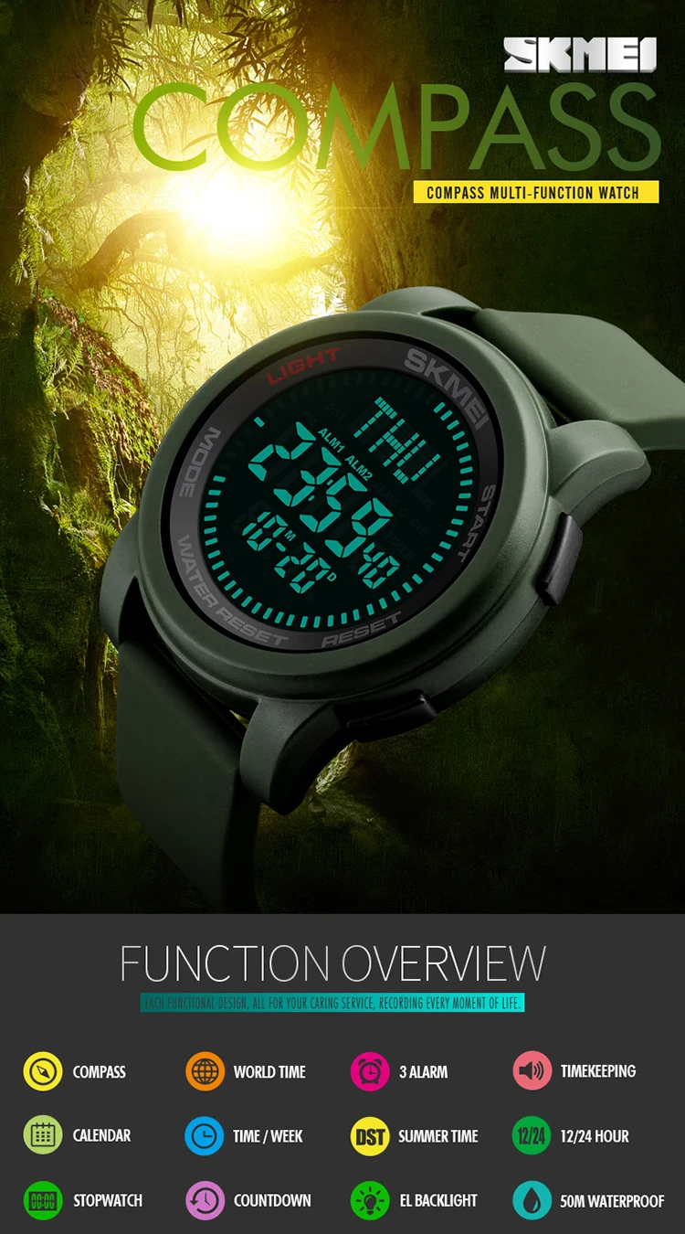 Модные новые SKMEI 1289 водонепроницаемые спортивные цифровые мужские часы с компасом, повседневные мужские часы для занятий спортом на открытом воздухе, деловые наручные часы
