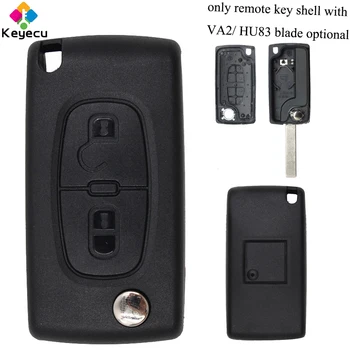 

KEYECU Remote Control Car Key Shell Case With 2 Buttons & VA2/ HU83 Blade & Battery Holder - FOB for Peugeot 407 408 307 308 207