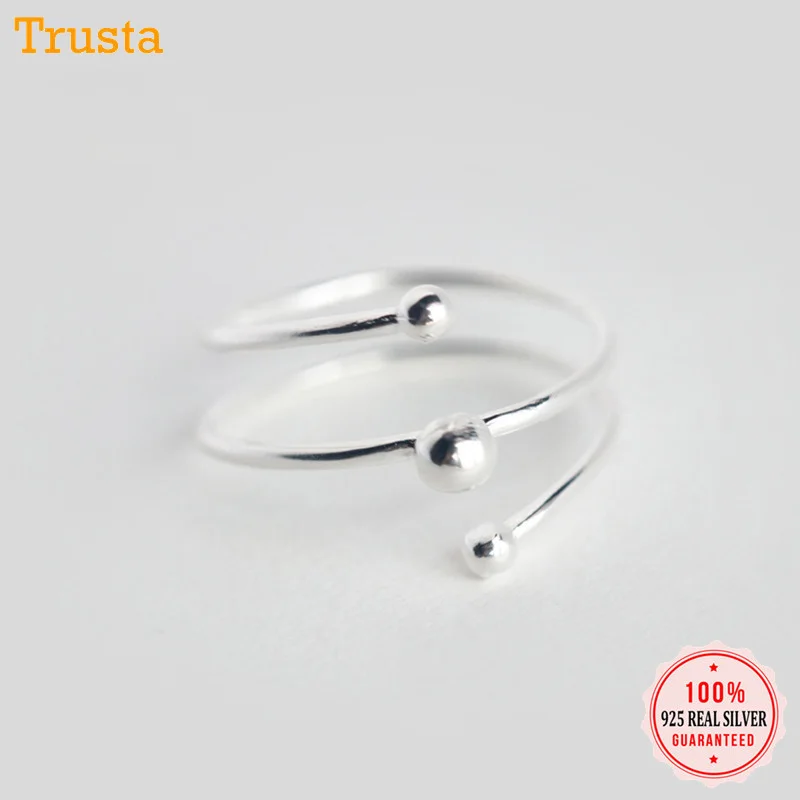 

Trustdavis 100% 925 Solid Real Sterling Silver Fashion Women Double Helix Beads Opening Rings Size For Teen Girls Lady's DA128