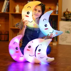 Новый 35 см красочные Moon Форма Плюшевые игрушечные лошадки светящиеся светодио дный светодиодные подушки детские мягкие прекрасный DollHome