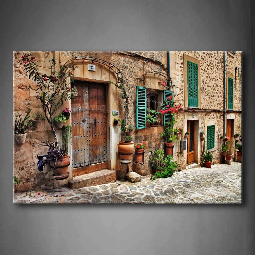 

Framed Wall Art Picture Streets Towns Flower Windows Canvas Print Architecture Poster With Wooden Frame For Living Room