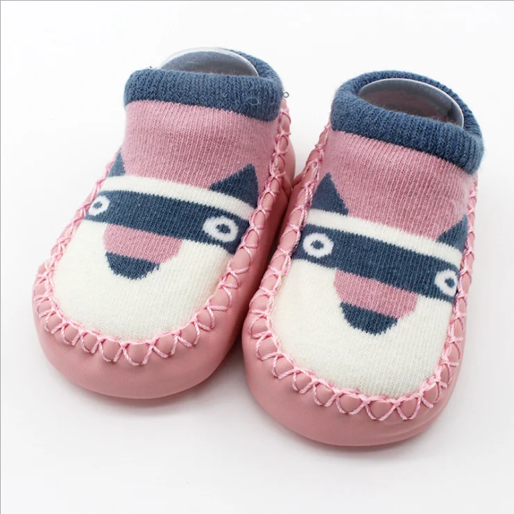 Милые носки с изображением животных для малышей, хлопковые нескользящие домашние носки для мальчиков и девочек, кожаные носки для новорожденных, домашние тапочки для детей 0-24 месяцев - Цвет: 6S pink dog