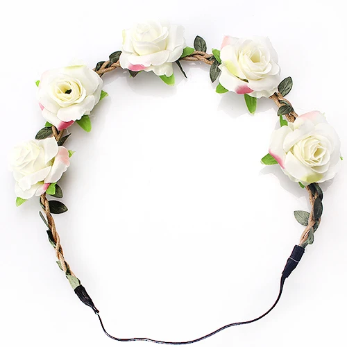White Garland M MISM Свадебная красная гирлянда цветок лоза венок градиент цветной головной убор эластичные резиновые аксессуары, ленты для волос для невесты девочек - Цвет: White Garland