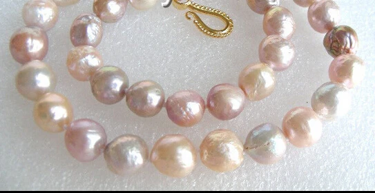 

Hot sale Free Shipping>>>>Edison pearls "11mm round pink purple natural pearls necklace