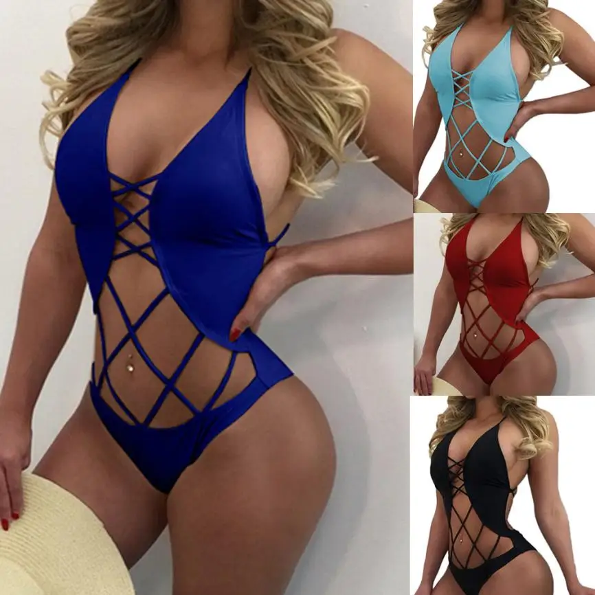 

Popular Women Bandage Bikini Push Up Monokini Swimsuit Bathing Suit Swimwear Charming Women's Swimsuits Sexy Bodysuit Beachwear