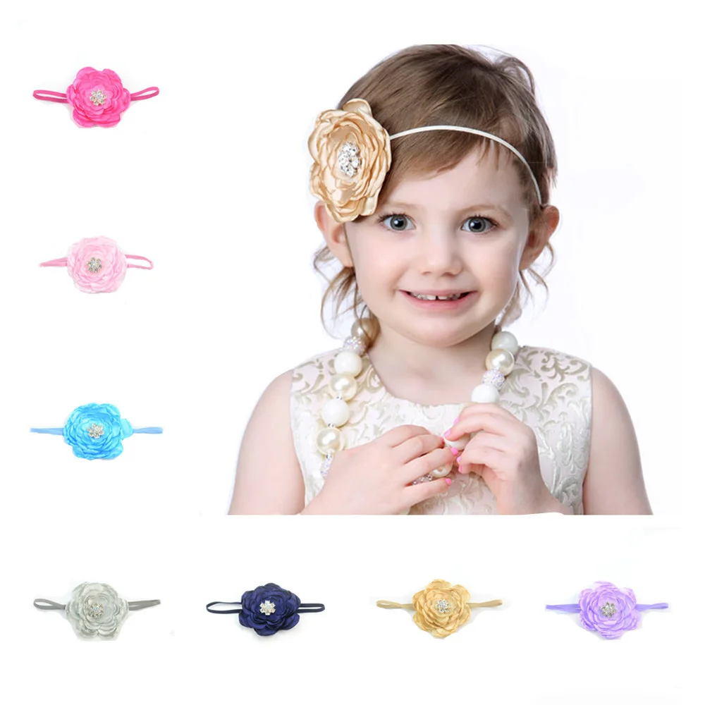 1PC Fancy Skin Burning Flower Headbands With Shiny Rhinestone Button