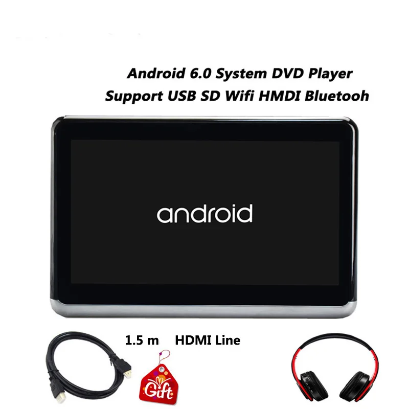 XST 2 шт. 10,1 дюймов Android 6,0 Автомобильный подголовник dvd-плеер HD 1080P видео с wifi/HDMI/USB/SD/Bluetooth/fm-передатчик - Цвет: 1 monitor 1 headset