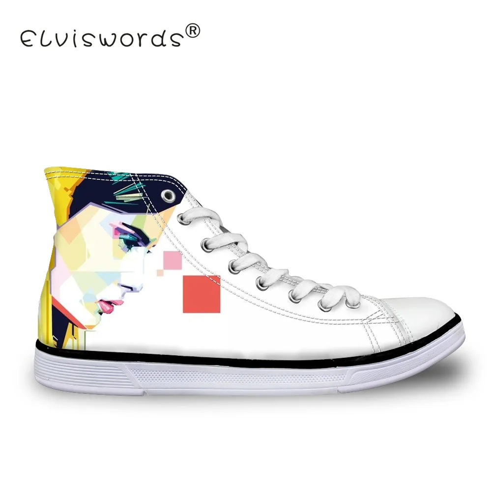 

ELVISWORDS Women's Vulcanize Shoes Teenagers Geometric Printing Canvas Shoes for Students Unique Design Flats Casual Sneakers