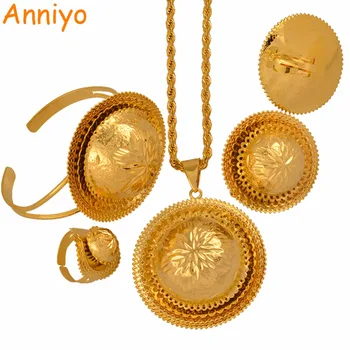 

Anniyo New Ethiopian Wedding Jewelry Necklace/Clip Earring/Ring/Bangle Gold Color African Bridal Eritrea Habesha sets #048111