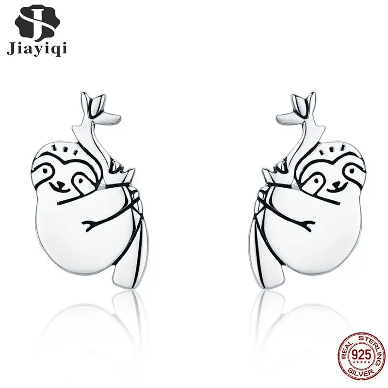 

Jiayiqi Original 925 Sterling Silver Lovely Sloth Animal Stud Earrings For Women Silver Jewelry Accessories Valentine Day Gifts