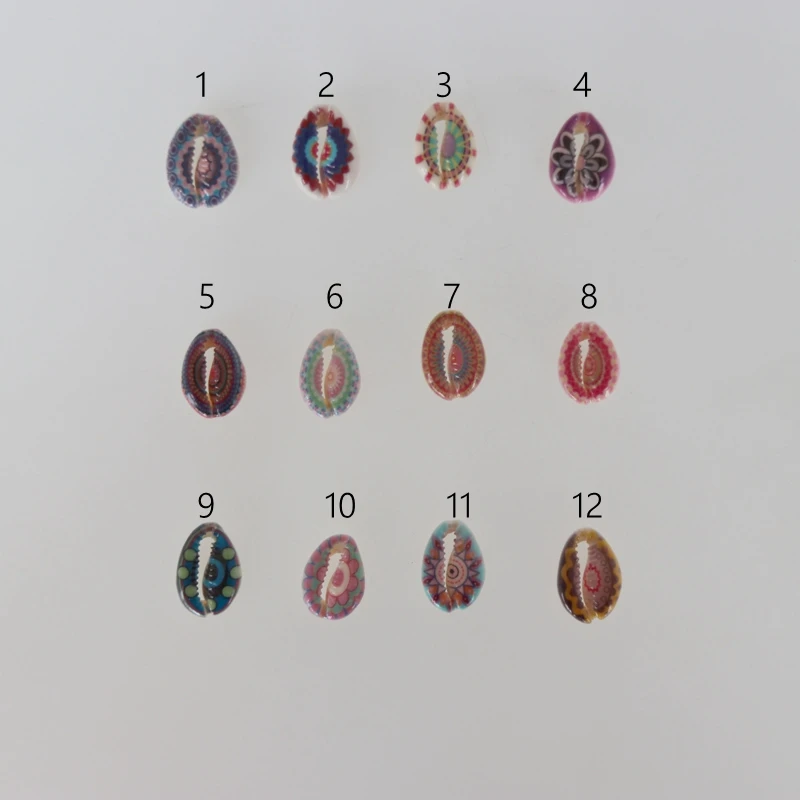 

Free Shipping(50pcs/lot)12 Colors Natural Cut Cowrie Shell Beads Digital Printing Shell For DIY Jewelry Accessories