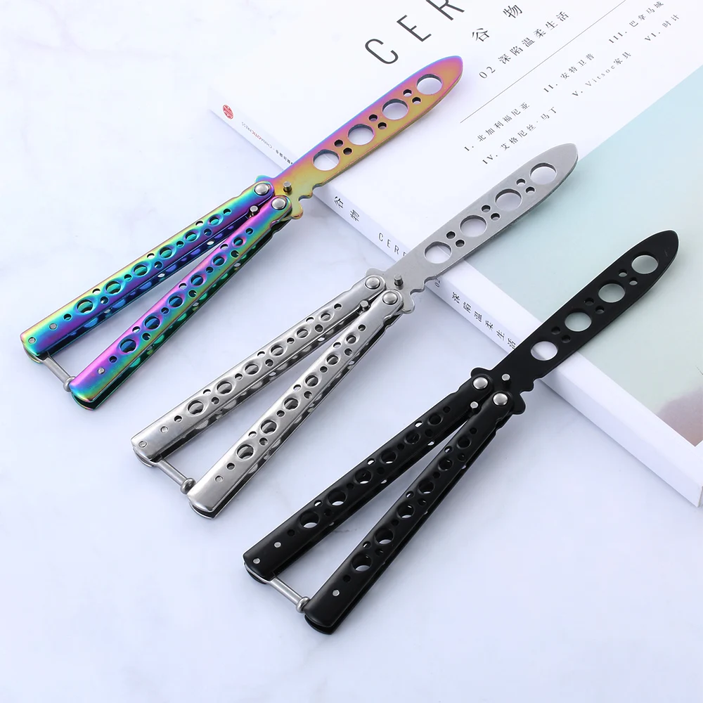 

1PC Multifunction Outdoor Sport Rainbow Metal Practice Butterfly Trainer Training Knife Dull Blade Tool