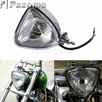 

Motorcycle Chrome Clear Lens Retro Triangle Head Light Custom Headlamp for Harley Bobber Chopper Cafe Racer