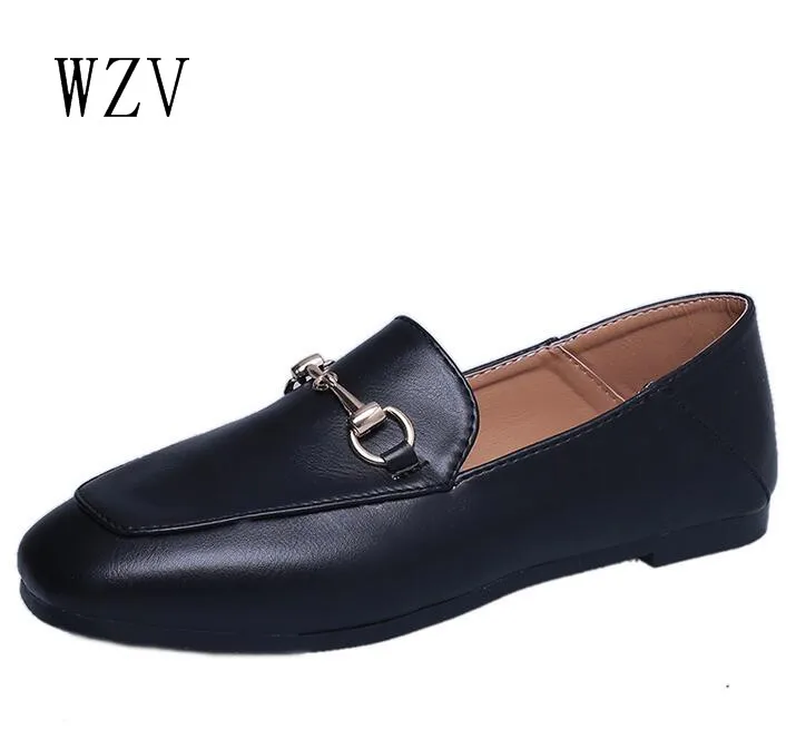 

WZV 2017 Spring Women soft Leather Flats Loafers Casual Round head Flats Shoes Woman Slip On women Shoes Black, white Q92