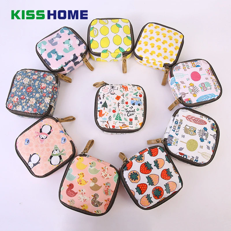 

Cartoon Animals Sanitary Napkin Bag Purse Cotton Linen Protable Cosmetic Makeup Storage Bags Travel Napkins Towel Wallet Pocket