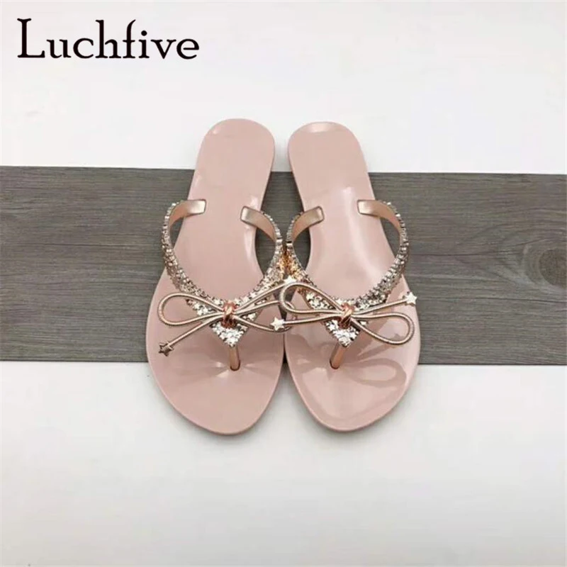 

Fashion bowtie sequins women slippers sexy flip flops leisure outwear lazy loafers comfortable flat heels black pink summer