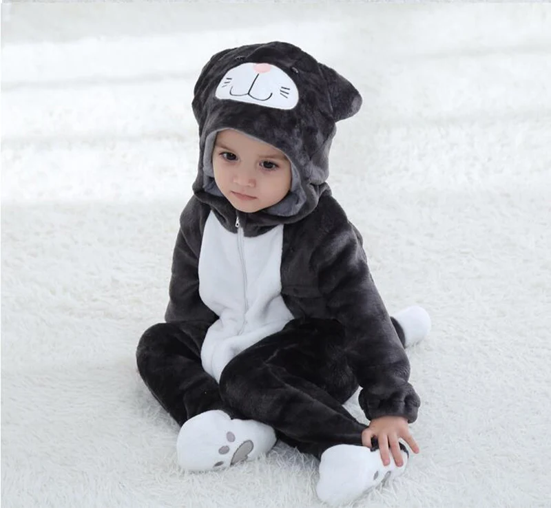 Baby Pokemon Kigurumi Pajamas Clothing Newborn Infant Romper Onesie Animal Anime Costume Outfit Hooded Winter Jumpsuit - Цвет: balck cat