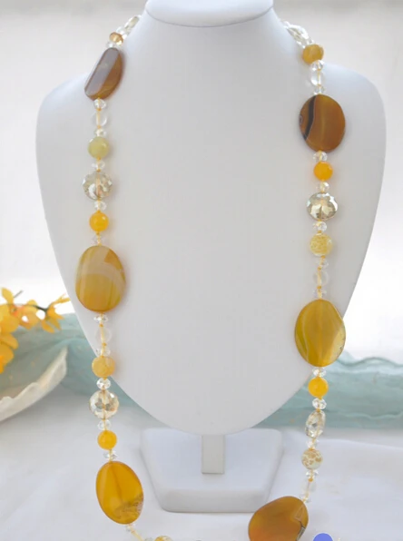 

Miss charm Jew1582 36" yellow massive wafer agate faceted crystal NECKLACE
