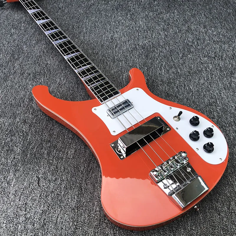 High Quality Ricken 4-String Electric Bass Guitar With Orange Bright Paint,Rosewood Fingerboard,Real photos!wholesale!