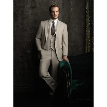 

costume homme 2017 Fashion Groom mens suits Beige Tuxedos Men's Wear Wedding Party Groomsman men suit ( jacket+Pant+vest+tie)