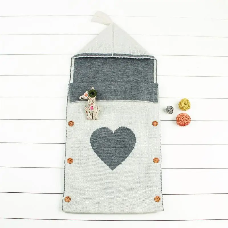 

Baby Swaddle Wrap Heart Knitted Newborn Infant Sleep Bag Blanket Envelopes