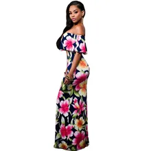 Zkess Tropical Print Dress Women Long Party Dresses 2017 Elegant Bohemia Dress Maxi Mermaid Gown Vestido de festa LC61189