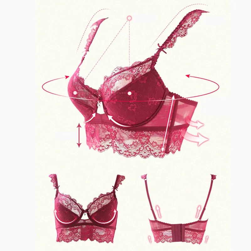 Sexy Mousse Women Sexy Bra Set Ultra-thin Red Black Lace Bras Underwear Plus size Push up Bra and Panties Set Cup A B C D 11