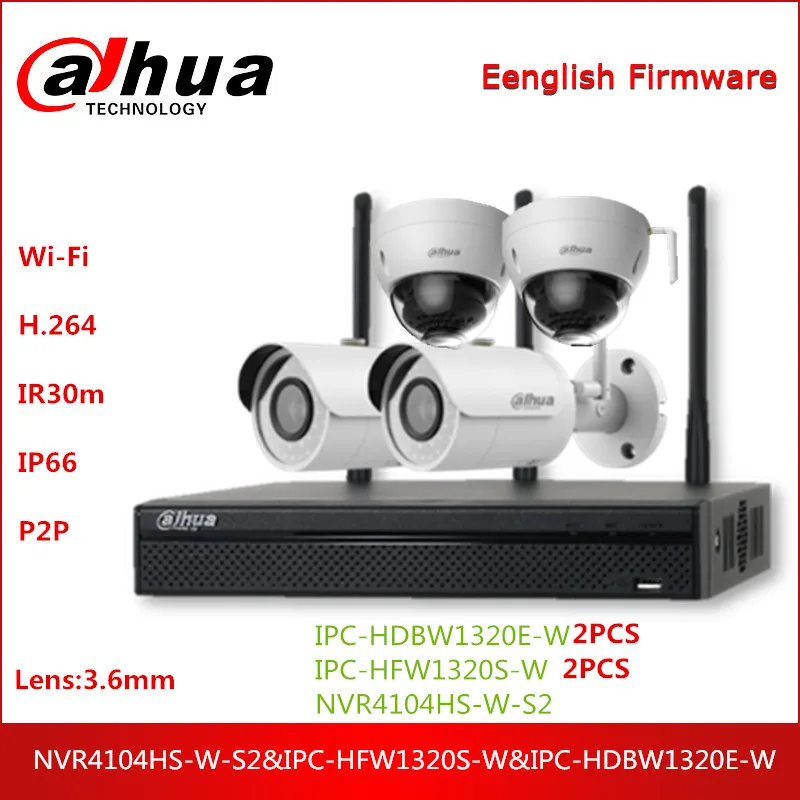 

Dahua WIFI Security IP Camera Kit NVR4104HS-W-S2 CCTV Camera IPC-HDBW1320E-W IPC-HFW1320S-W 1080P P2P Surveillance System