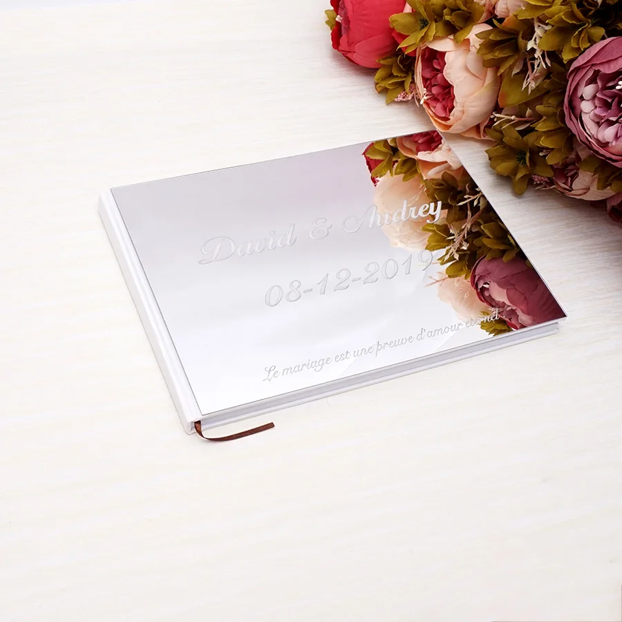 Personalized 25x18cm Wedding Signature Guest Book Acrylic Mirror White Blank Party Favors Photo Album