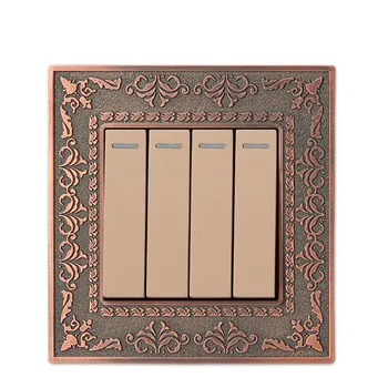 

Wall Switch 4 Gang 2 Way, 86 Antique Copper Carved Zinc Alloy Switch Panel, 10A AC110-250V
