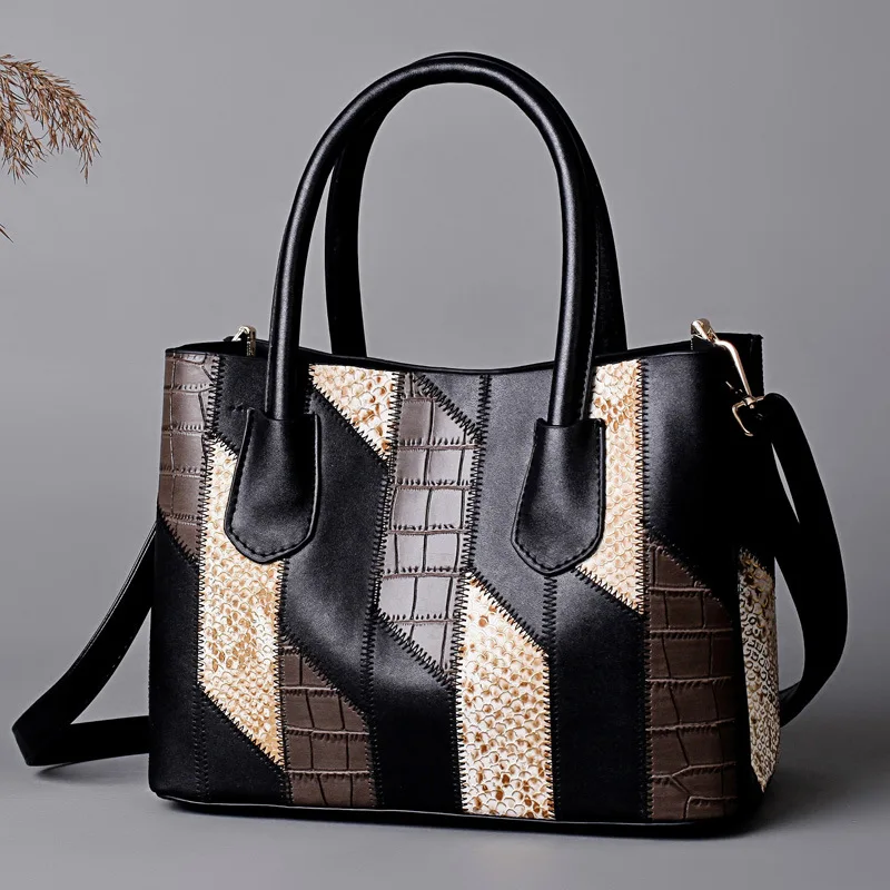 

Women Snake PU Leather Handbag Casual Large Top Handle Tote Bag for Ladies Brand Designer Crossbody Bag Serpentine Shoulder Bag