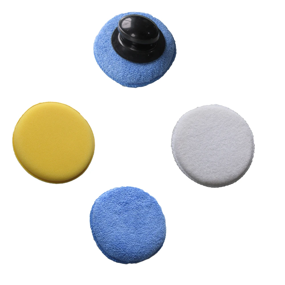 

4Pcs/Set Car Wax Wash Polish Pad Sponge Cleaning Foam Kit Terry Cloth Microfiber Applicator Pads Handle Car-Styling
