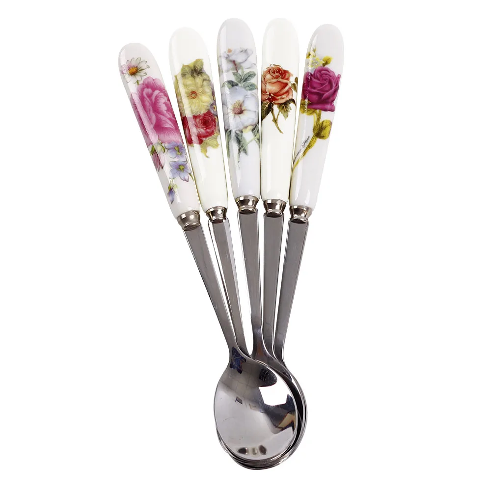 

2Pcs/Set Stainless Steel Tea Spoon Ceramic Creative Coffee Spoon Honey Dessert Ice Cream Spoon Flatware Small Teaspoon 15*2.6cm