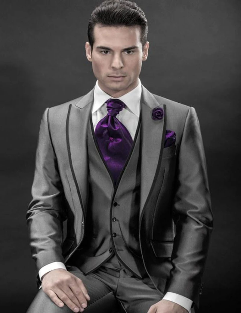 Carbone di legna grigio argento smoking dello 2019 abiti sposo uomo per la  cerimonia nuziale picco risvolto smoking dello sposo abiti da sposa per gli  uomini 3 pezzi|men groom suit|wedding suitgroom suit -
