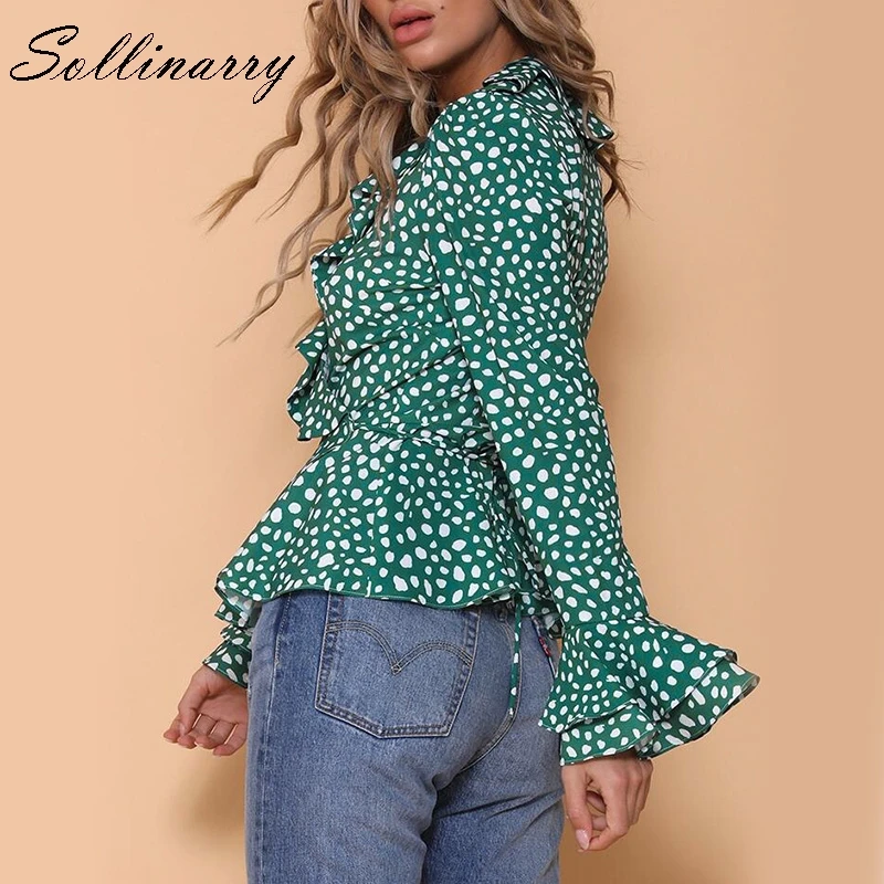 Sollinarry Polk Dot Летняя женская блузка и топы офисные женские сексуальные блузки