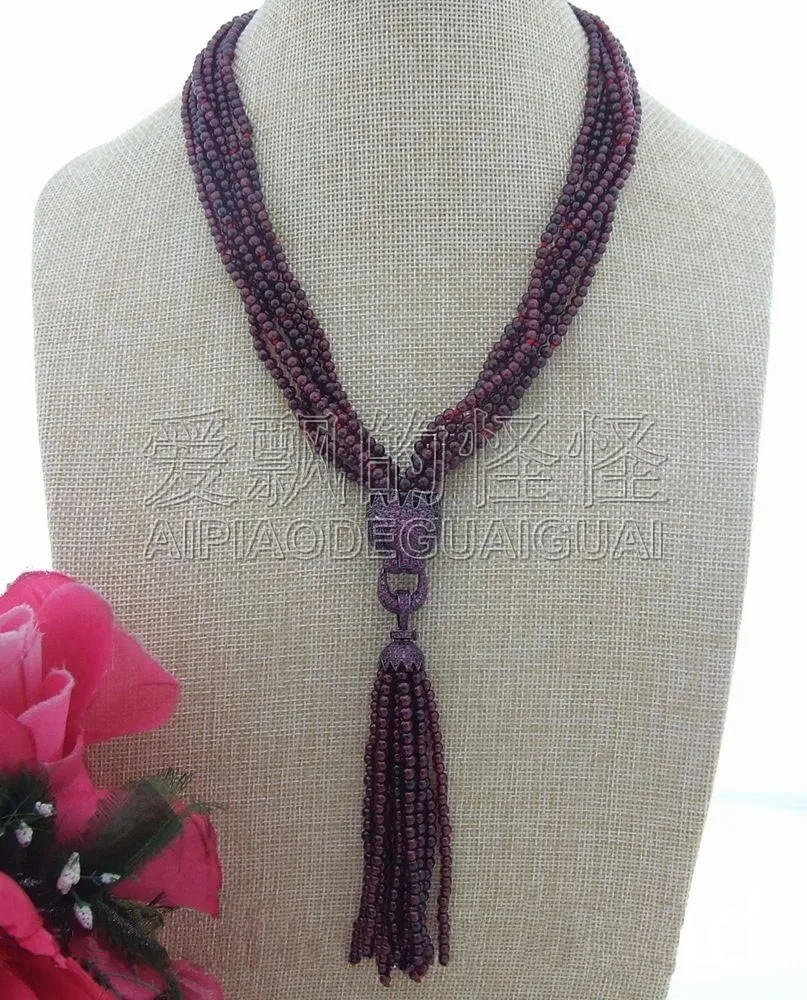 

N040603 19" 7Strands Garnet Rhinestone Pendant Necklace