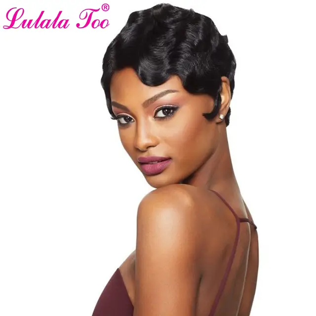 Online Shop Short Red Finger Wave Wig Brown Blonde Curly Synthetic
