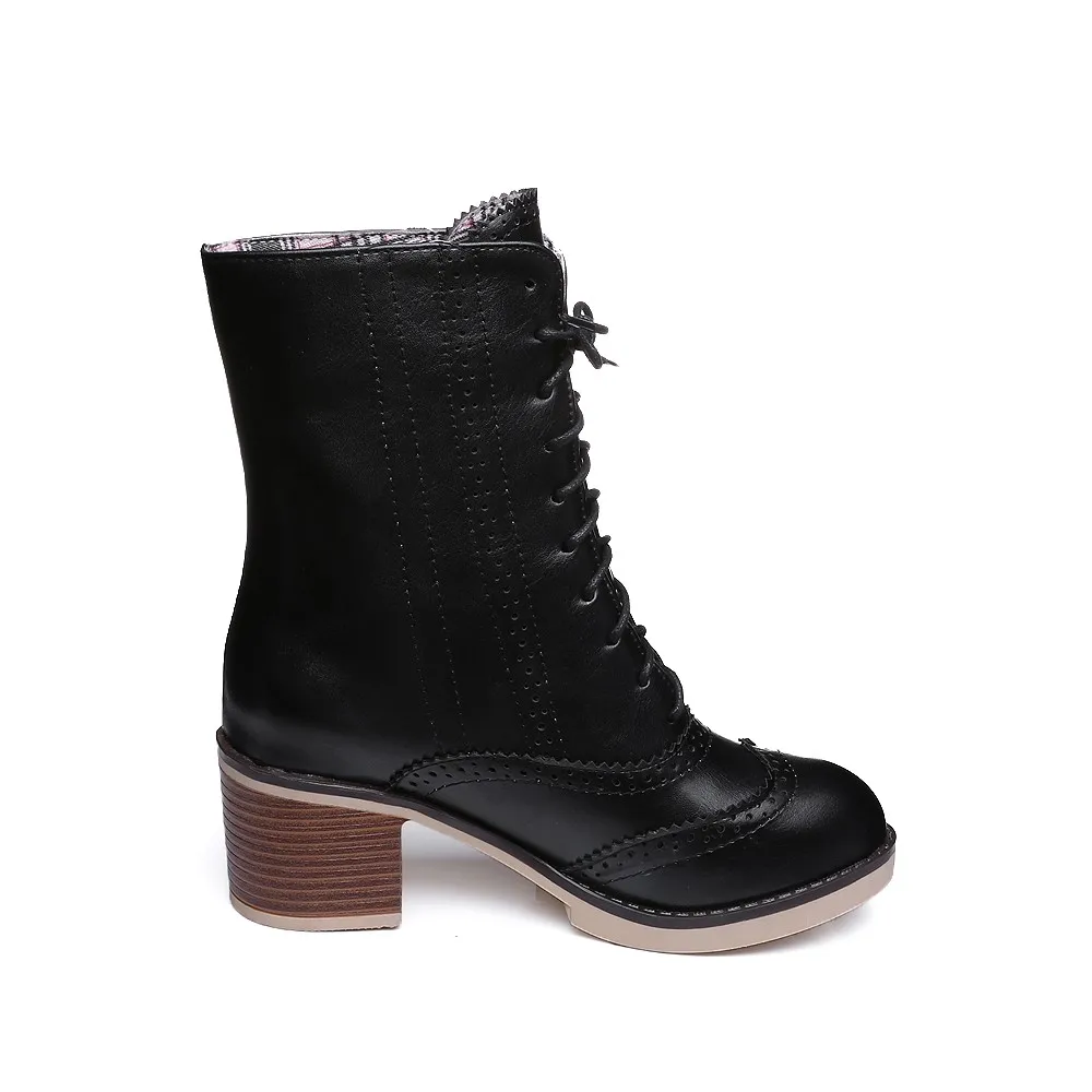Оригинальные женские ботинки до середины икры; красивые ботинки с круглым носком на квадратном каблуке высокого качества; цвет черный, белый, коричневый; женская обувь; большие размеры 4-10,5