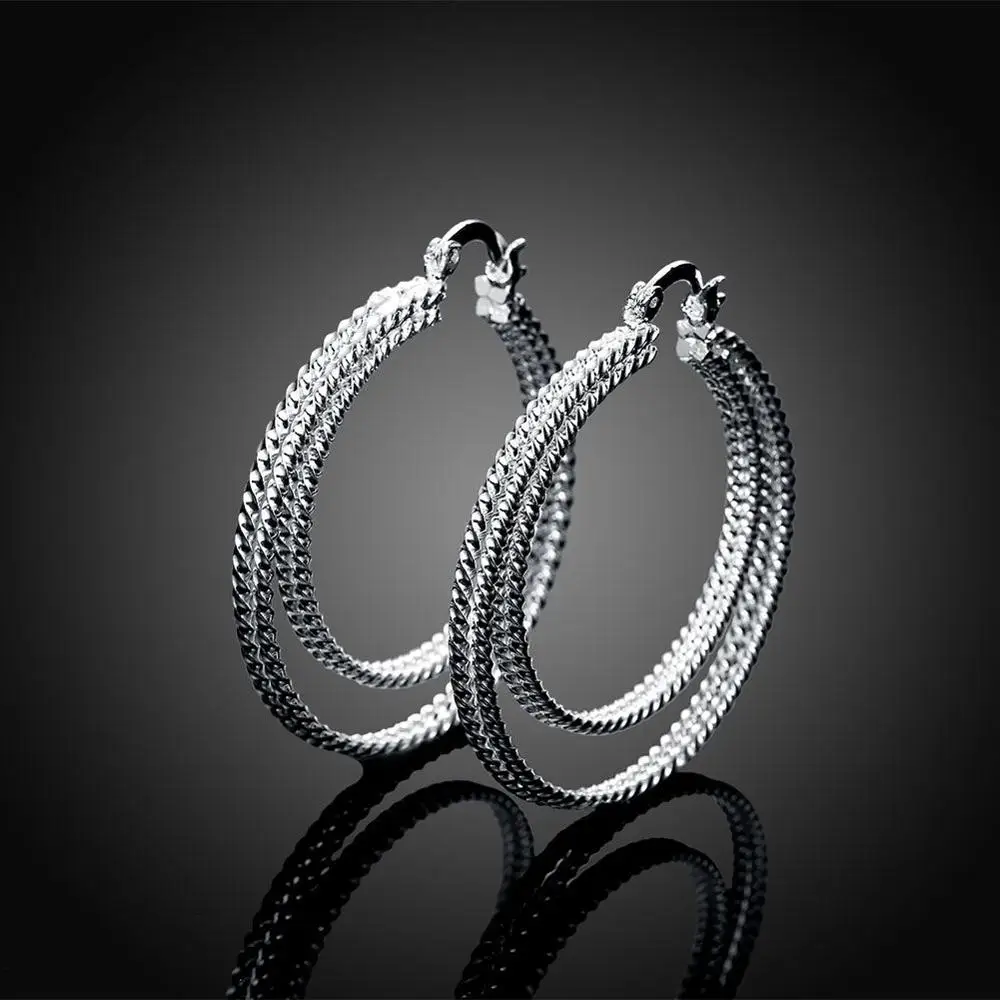 Модные 925 штампованные Твердые серебряные ювелирные изделия круглые серьги-кольца для женщин E717
