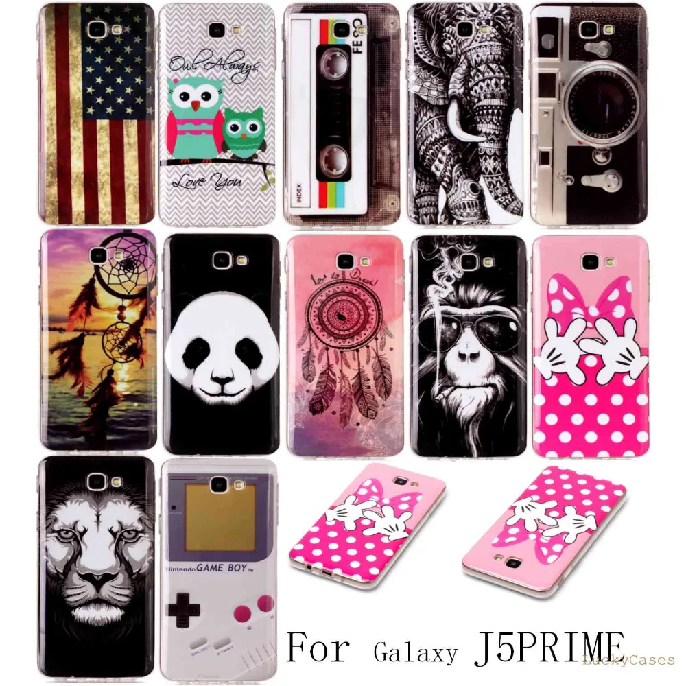 High Quality Fashion Luxury Soft Silicone TPU phone case For Samsung J5 PRIME with popular monkey owl Elephant lion Painted |