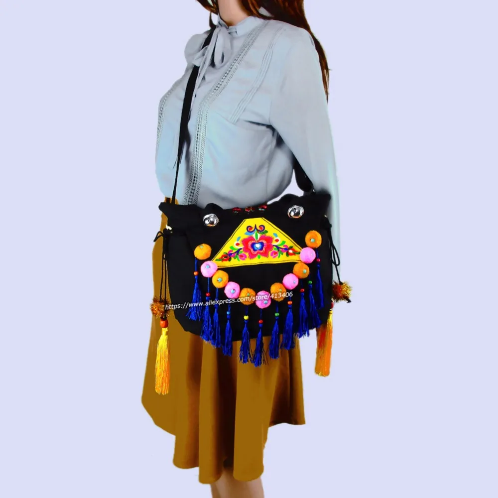 Женская сумка мессенджер Hmong винтажная в этническом стиле бохо с вышивкой и