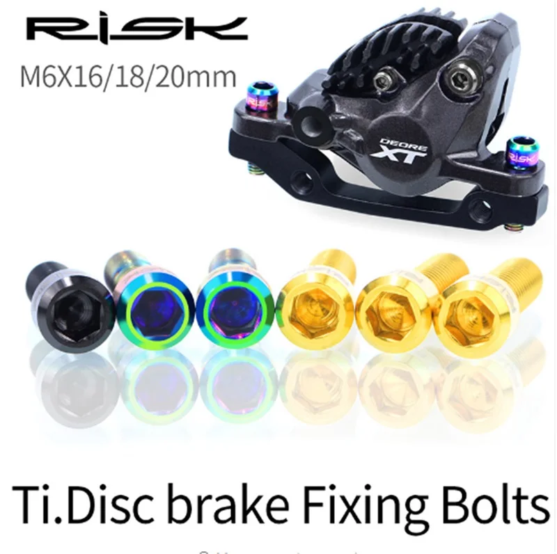

RISK 4Pcs M6x18/20mm MTB Bike Disc Brake Bolts TC4 Titanium Alloy Bicycle Brake Screws Bolts Black Gold Rainbow