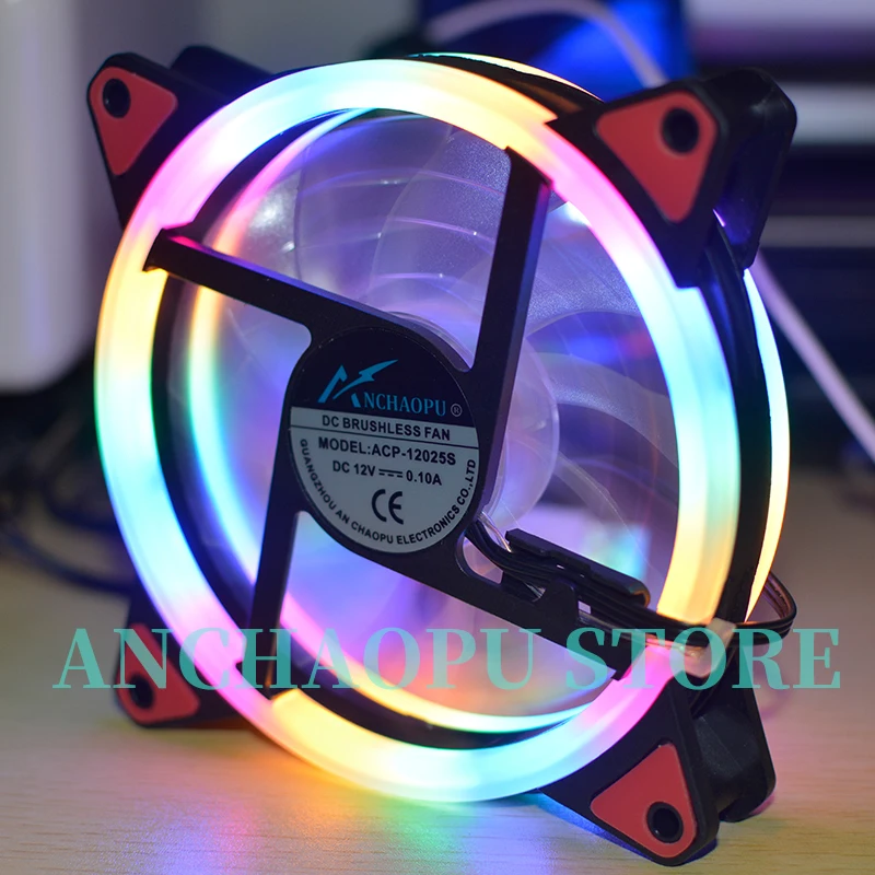 12 см 120 мм вентилятор охлаждения ANCHAOPU 120x120x25 DC12V 0.10A 3 линии RGB цветной светодиодный