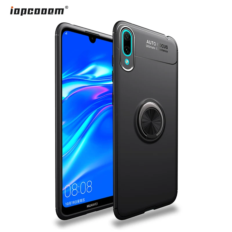 

Phone Case For Huawei Enjoy 9 Case Rotating Finger Ring Holder Matte Soft Silicone Back Cover For HuaweiY7 Pro 2019 Coque6.26