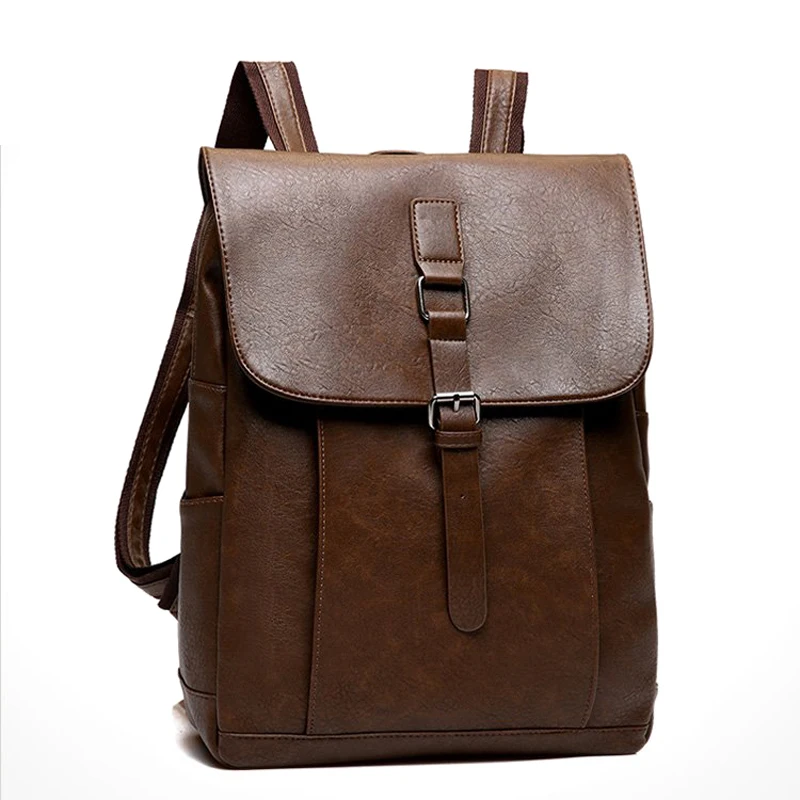 

New Men 14 Inch Laptop Backpack Daily Work Backpack PU Leather Schoolbag High Quality Waterproof Backpack Fashion Quilted Casual